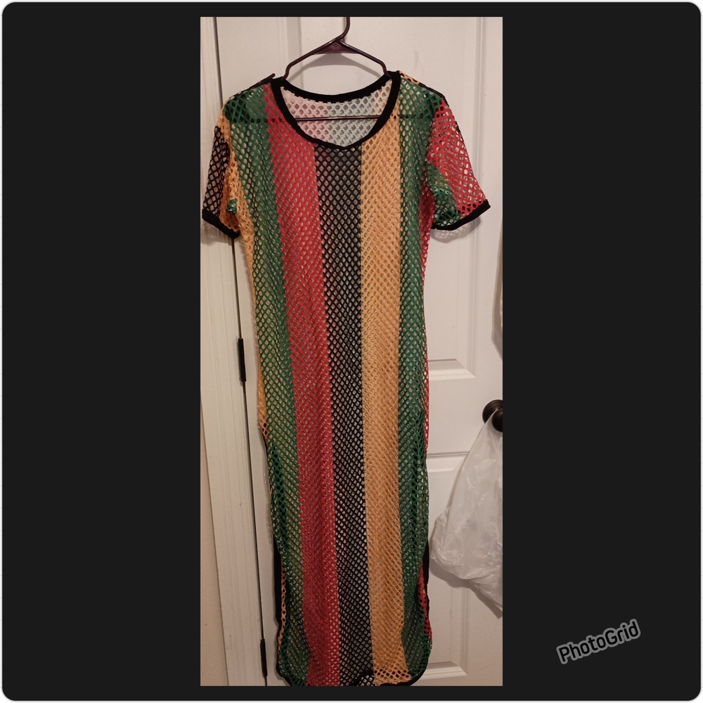 Colorful Striped Mesh Dress/Swimsuit Cover